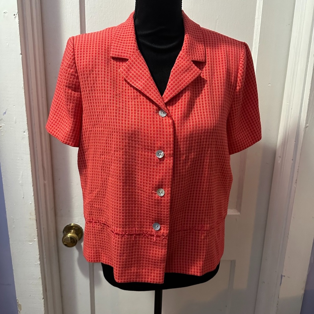 Miss Dorby Orange Checkered Short Sleeve Button‎ Down in 12P